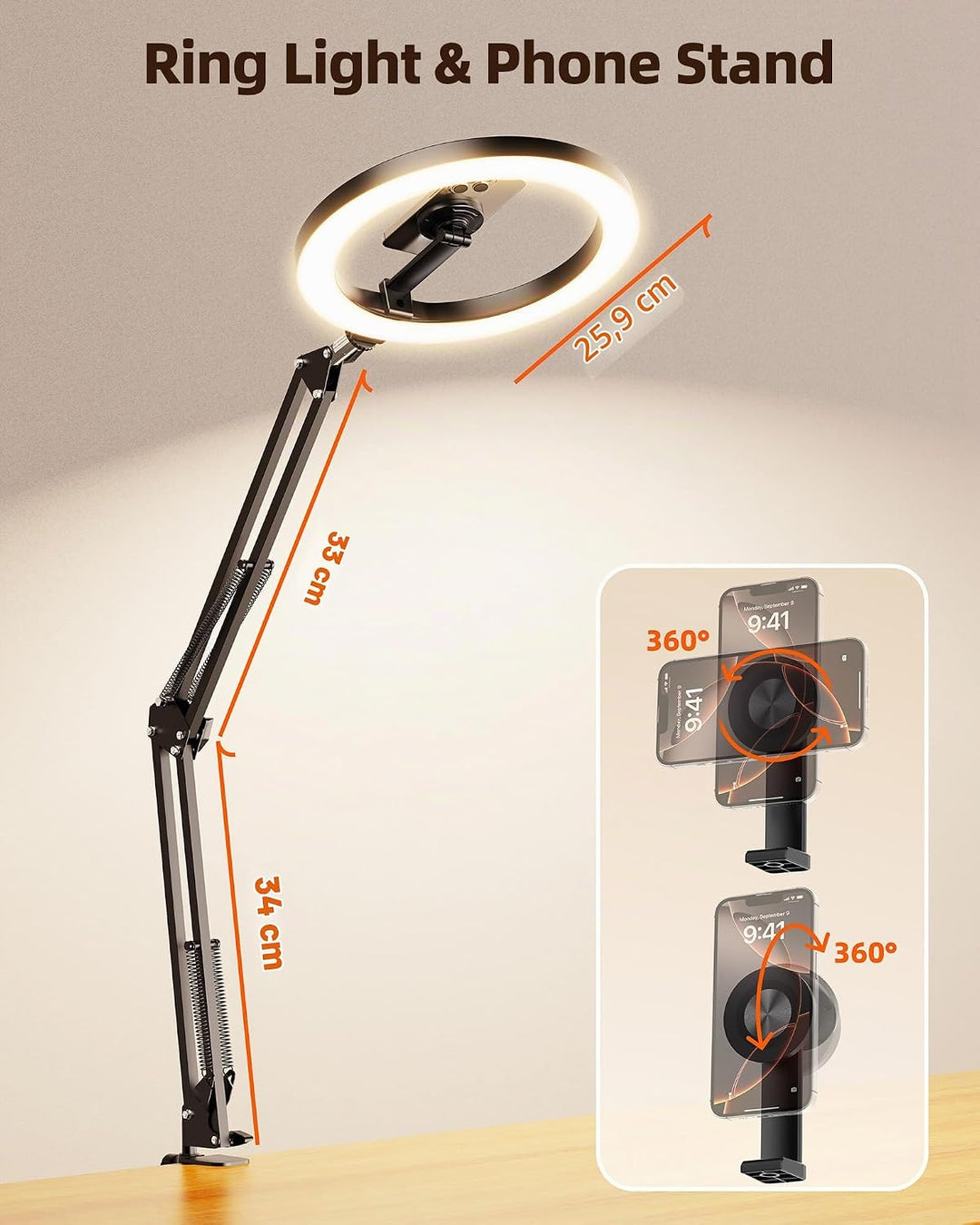 Magnetischen Overhead Stativ Handy mit Ringlicht für Küche &amp; Food-Videos – Ringlicht mit Stativ für