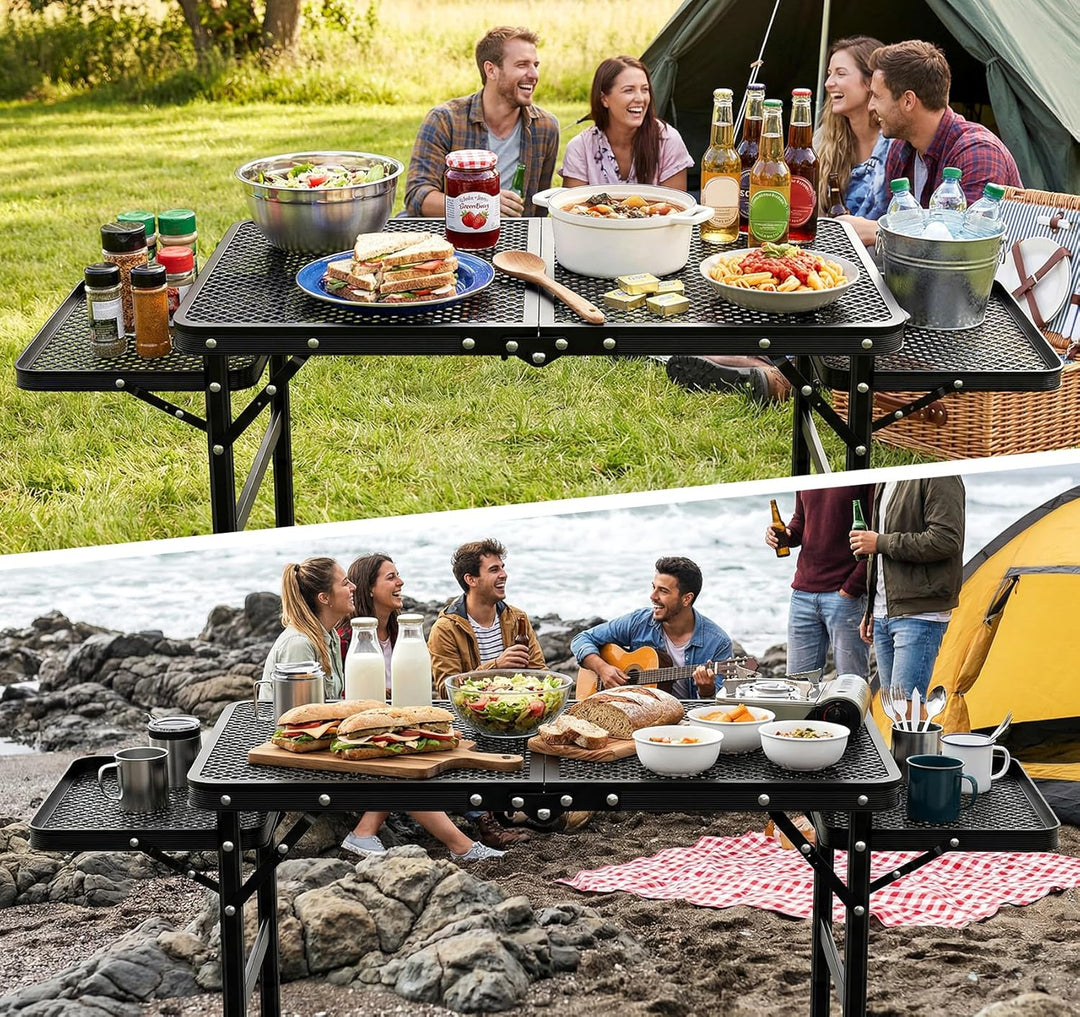 Grilltisch Klappbar 77cm Hoher, Grilltisch Outdoor Klappbar mit 2 Ausklappbare Seitenteile, Höhenver