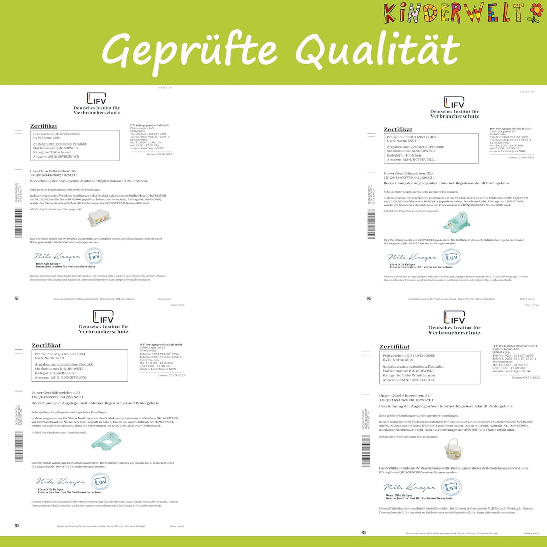 KiNDERWELT 4er Set Premium Toilettensitz, Hocker, stabiles Töpfchen & Windeleimer für Kleinkinder -F