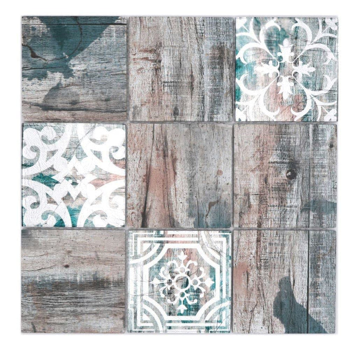 Mosaikfliese Glasmosaik Piastrella Vintage Patchwork grau braun pastell grün Holzoptik Ornament Küch