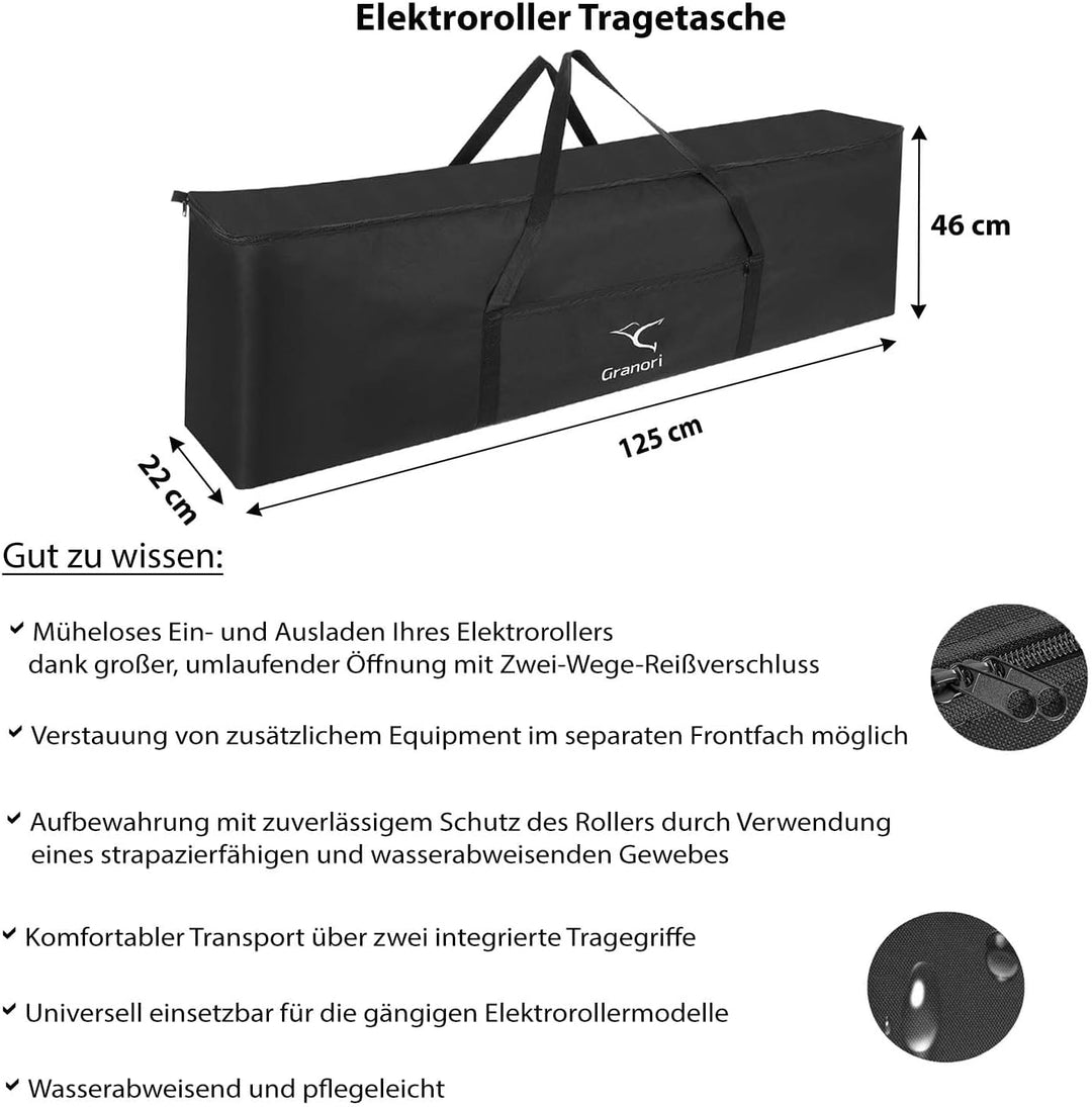 Granori Transporttasche für E-Scooter/Elektroroller bis 125 cm Länge | Leicht, geräumig, mit doppelt