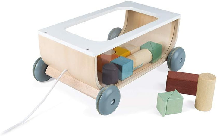 Janod - Bauklötzchen-Wagen aus Holz - Sweet Cocoon Kollektion - Baby- und Kleinkindspielzeug Farbe a