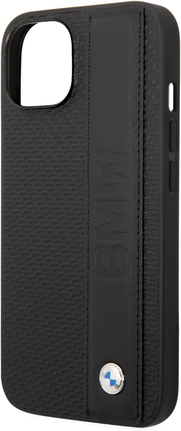 BMW Handyhülle für iPhone 14 Plus Signature Collection in Schwarz Strukturierte Hülle Echtleder Schu