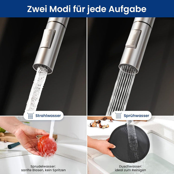 CECIPA Wasserhahn Küche Ausziehbar Edelstahl, Küchenarmatur mit Brause 2 Strahlarten, Spültischarmat