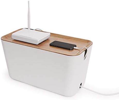 Bosign Kabelbox Hideaway XXL, Kunststoff, weiss, naturbraun, B 46 x T 21,5 x H 24,5 cm, Weiss, Natur