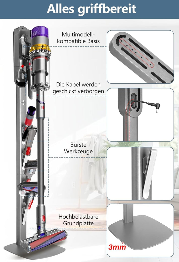 mepure Premium Wandhalterung in Silber – Moderne Halterung mit Ladestation, kompatibel mit Dyson Gen