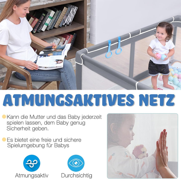 Aufun Laufstall Baby Laufgitter 300D Oxford Gewebe, mit Anti-Kollision Schaum Absperrgitter, Atmungs