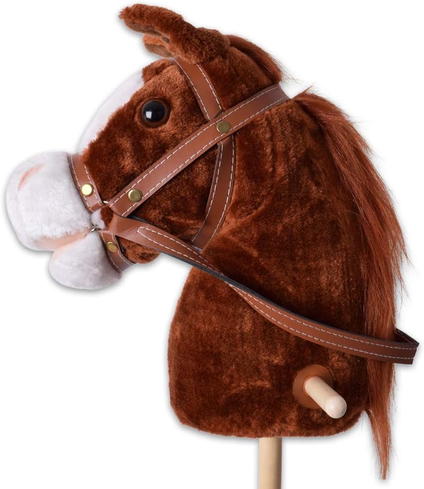 TE-Trend Hobby Horse 95cm - Stockpferd für Kinder mit Soundfunktion - rollendes Steckenpferd mit Plü