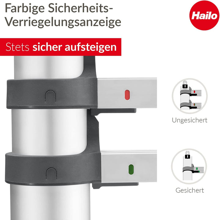 Hailo T80 FlexLine Alu-Sicherheits-Teleskopleiter - ausziehbare Anlegeleiter mit 13 Sprossen - Arbei