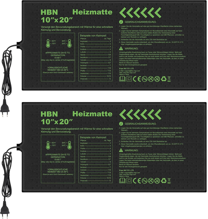 HBN Heizmatte 2er Set Wärmematte Wärmeplatte für Sämling und Samen, 17.5W, Zimmergewächshaus Anzucht