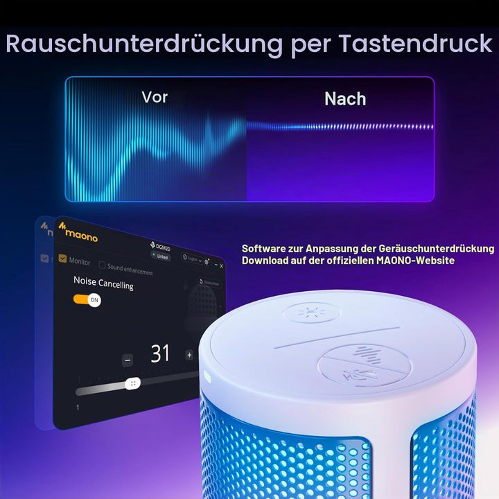 MAONO Gaming Mikrofon, USB Microphone mit RGB-Licht, Geräuschunterdrückung, Stummschaltung, Gain, Ga