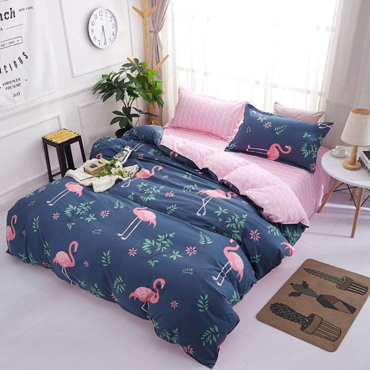 Loussiesd Flamingo Bettwäsche Set Blau & Rosa Bettbezug mit 1 Kissenbezug 2 teilig 155x220cm+80x80cm