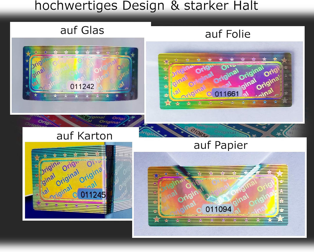 1000 Stk - 3D Hologramm Original-Siegel mit Seriennummer - 46x20mm silber glänzend - Sicherheitssieg
