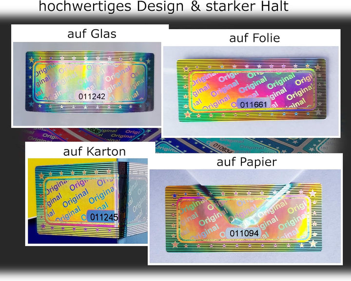 1000 Stk - 3D Hologramm Original-Siegel mit Seriennummer - 46x20mm silber glänzend - Sicherheitssieg