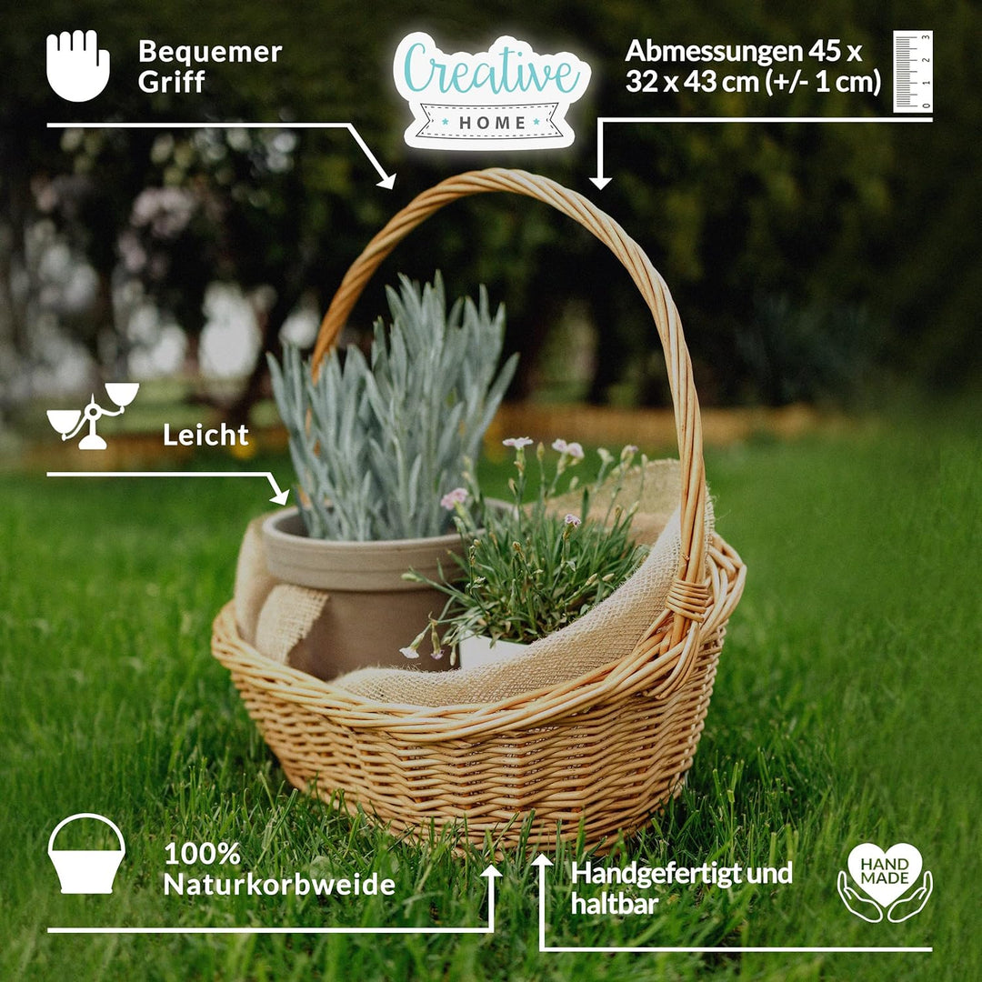 Creative Home Oval Einkaufskorb Weidenkorb Schrägem mit Henkel | 45 x 32 x 43 cm (+/- 1 cm) | Gross