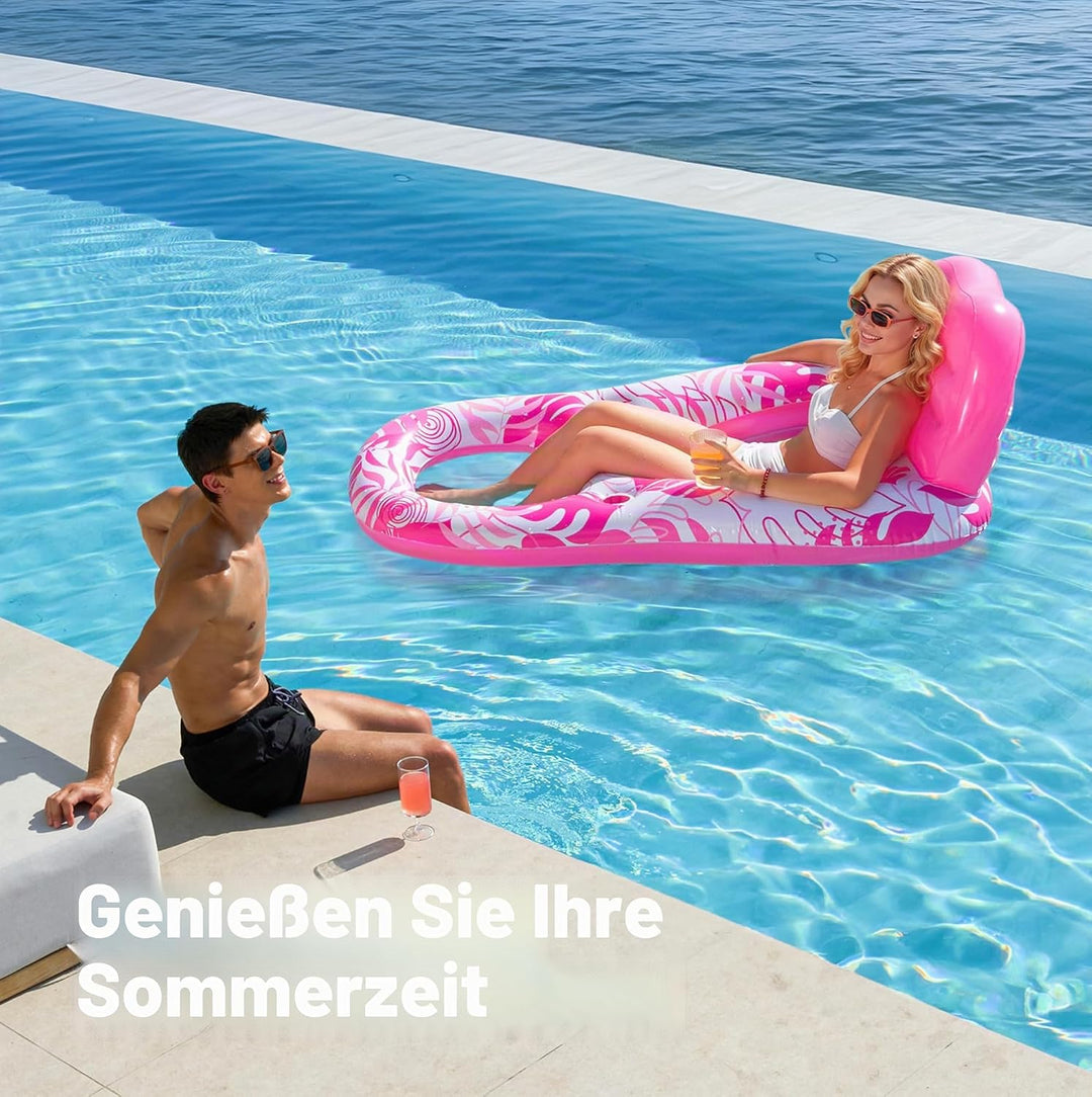 SLOOSH Wasser Pool Luftmatratze für Erwachsene, Aufblasbare Pool-Flösse mit Getränkehaltern und Fuss