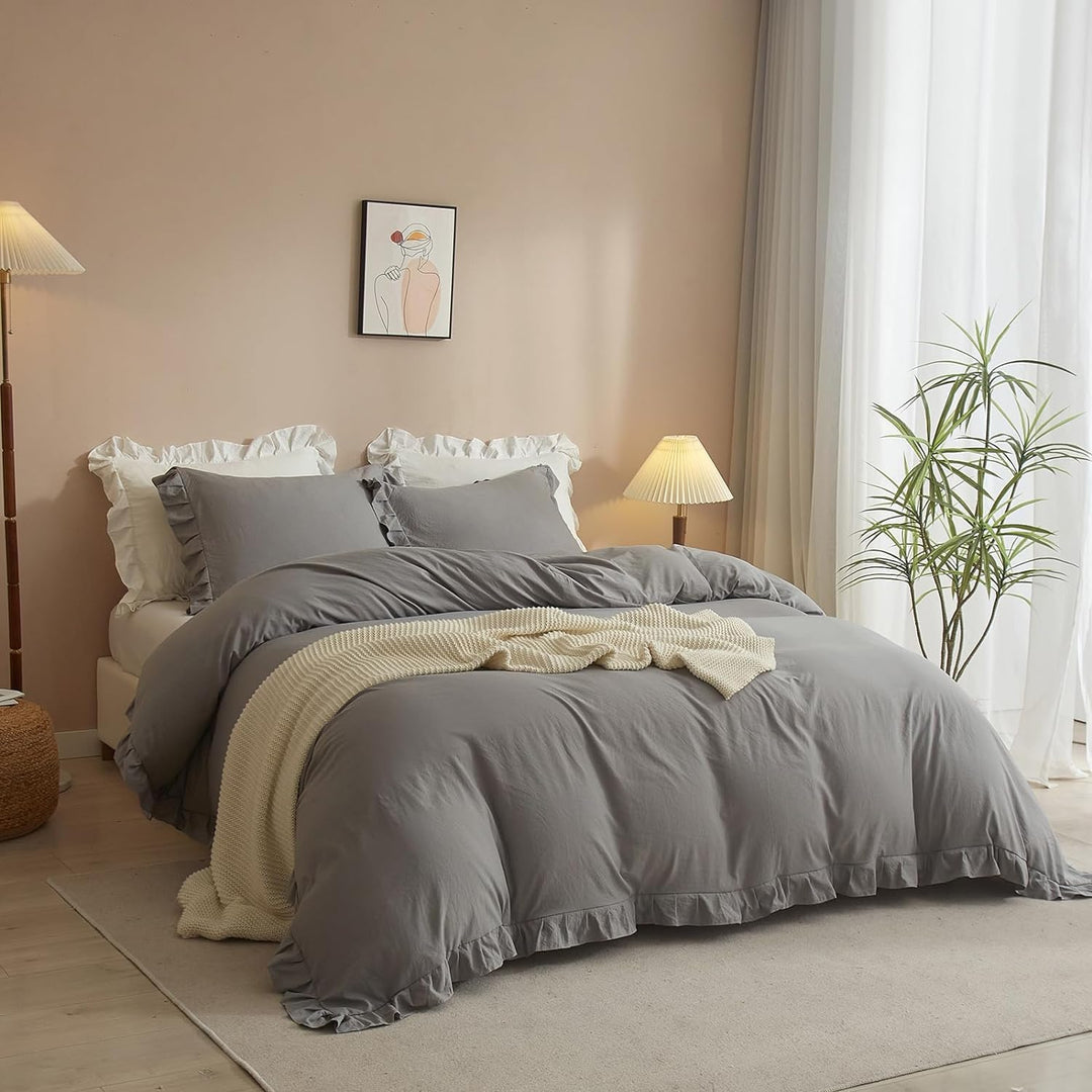 Lanqinglv 2er Pack Kissenbezug Kissenbezüge 40 x 80 cm Grau mit Rüschen Uni Weiche Mikrofaser Kopfki