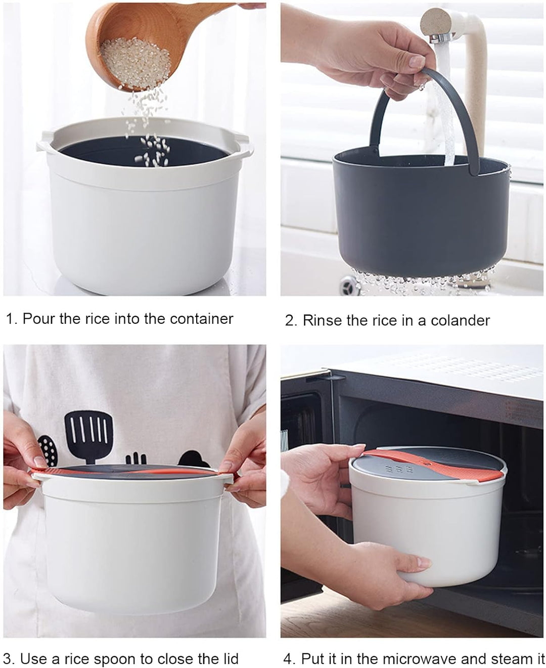 Mikrowellen Reiskocher, 2L Dampfgarer Runde Lebensmittelbehälter Kochen Multifunktionales Kochgeschi