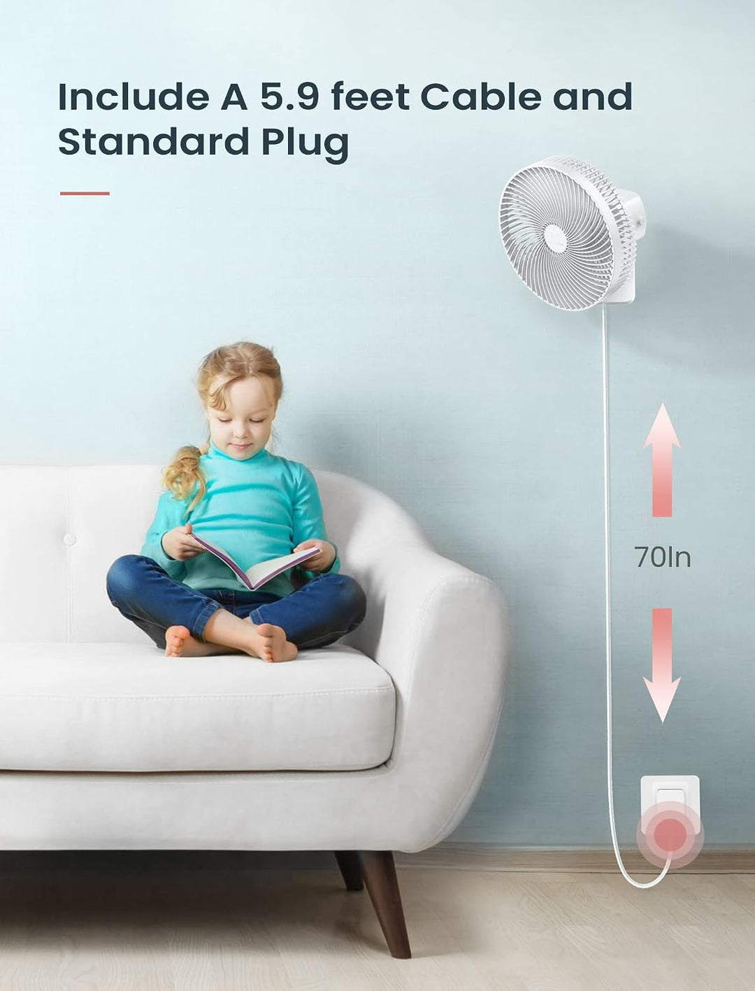 Automatischer Oszillierender Wandventilator, 25,4 cm (10 Zoll), für Schlafzimmer, klein, tragbar, mi
