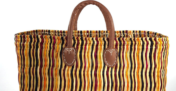 Kobolo Tasche Seegrastasche Korbtasche Strandtasche - Lederhenkel - Bunt