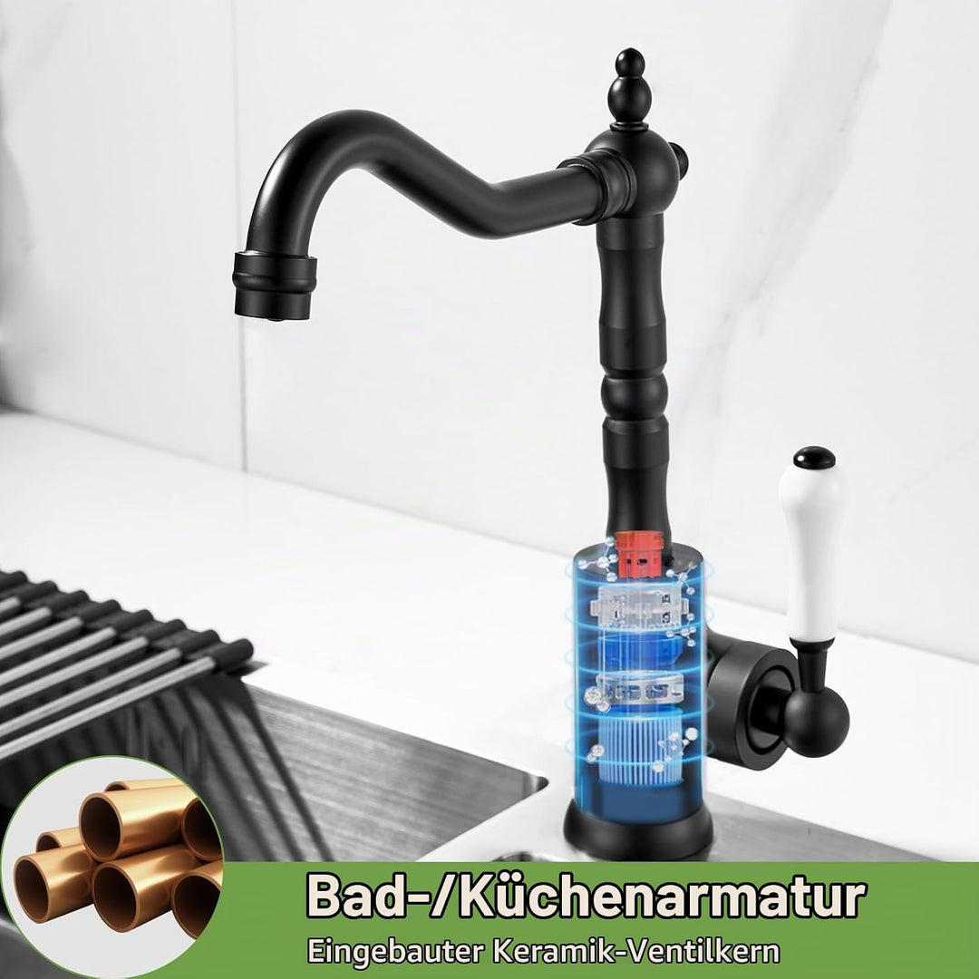 Wasserhahn Bad Schwarz Retro, Waschtischarmatur Hoch für Bad/Küche Waschbecken Armaturen, Einhebelmi