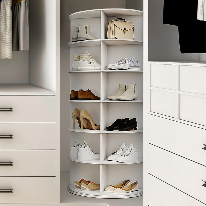 6 Tier Drehbarer Schuhregal 360° drehbares Display weisser Lazy Susan-Organizer Shoe Rack 24 Paar Sc