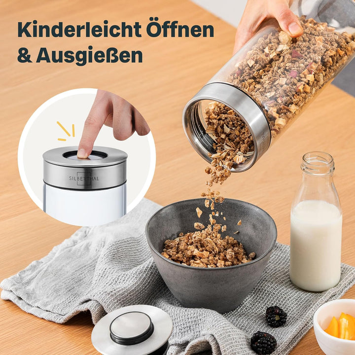 SILBERTHAL Vorratsdosen Glas mit Deckel 1300 ml - Vorratsgläser mottensicher für luftdichte & auslau