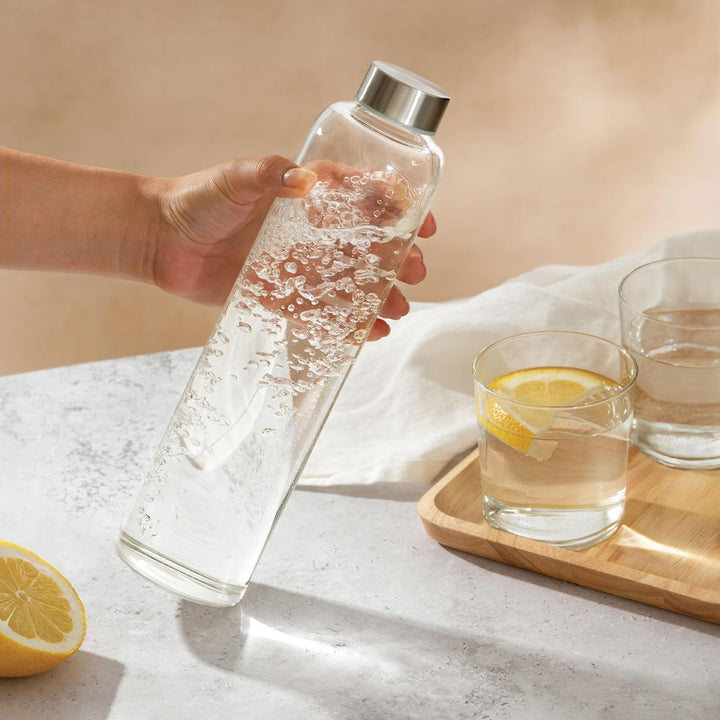 Cosumy Trinkflasche aus Glas mit Filzbeutel 750ml - Spülmaschinenfest - Auslaufsicher - BPA-Frei - f