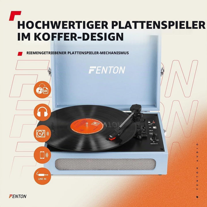 Fenton RP118E - Bluetooth Plattenspieler mit Lautsprecher, Bluetoothsender und Empfänger, Schallplat
