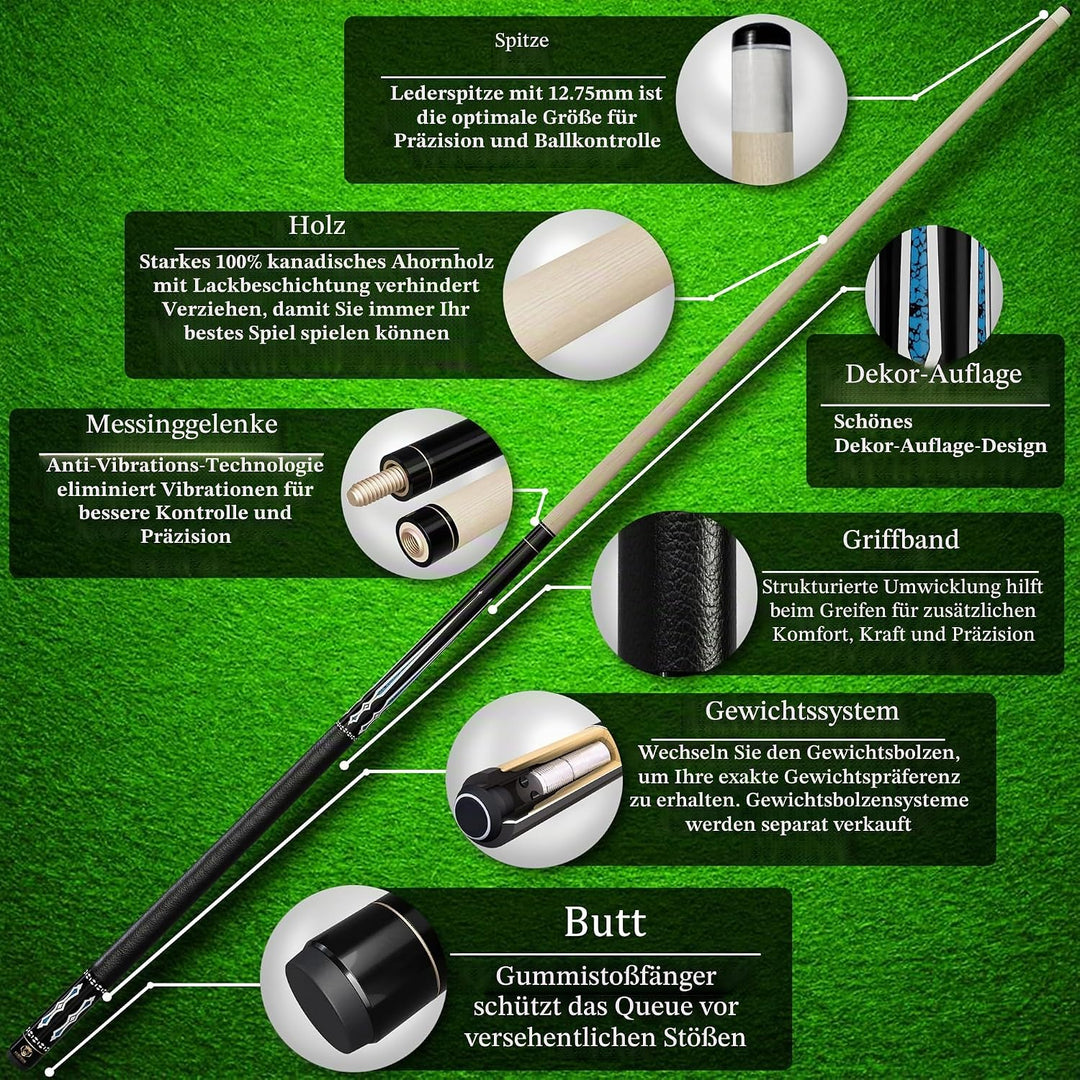 Pool Cue Stick 100% Canadian Maple Wood. Professional Billiard Pool Cue Stick with Hard Case and Joi