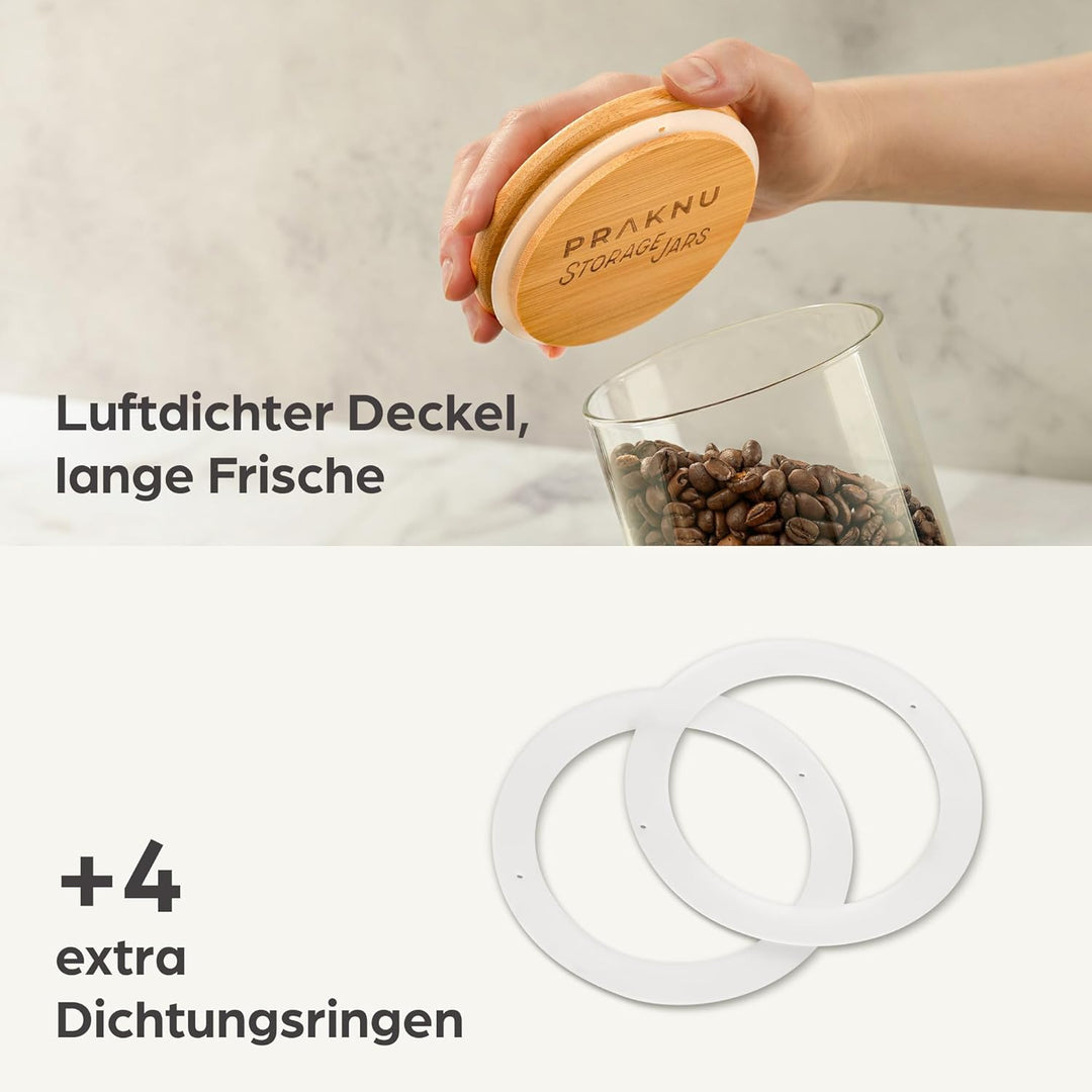 Praknu Spaghetti Aufbewahrung - 4er Set Vorratsdosen glas mit Deckel - Luftdicht mit Holzdeckel - Sp