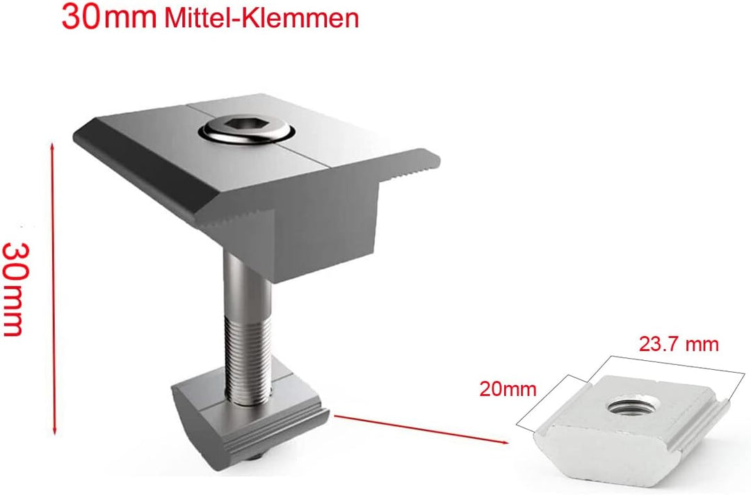 Mittelklemme 12 Stück ALU Mittelklemmen 30MM PV Photovoltaik Solar Trapez Montagehalterungen, Halter