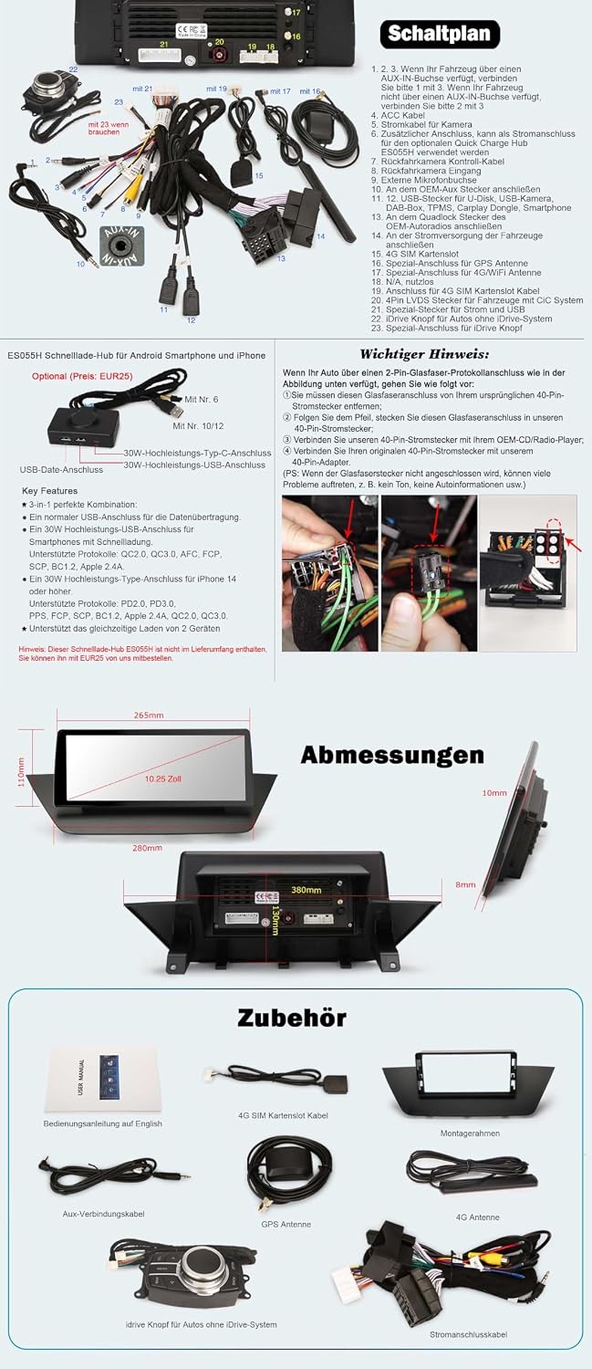 Erisin Android 14 Autoradio GPS mit Navigation für BMW X1 E84, 10.25 Zoll Auto Multimedia Player IPS