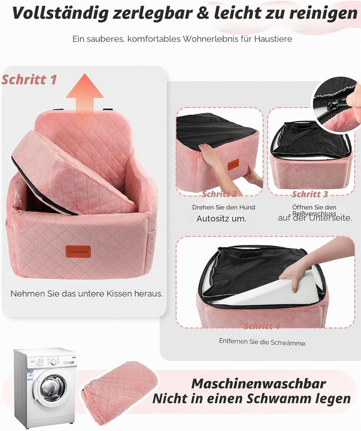Hunde-Autositz für kleine/mittelgrosse Hunde, tragbarer Welpensitz mit erhöhtem Kissen, vollständig