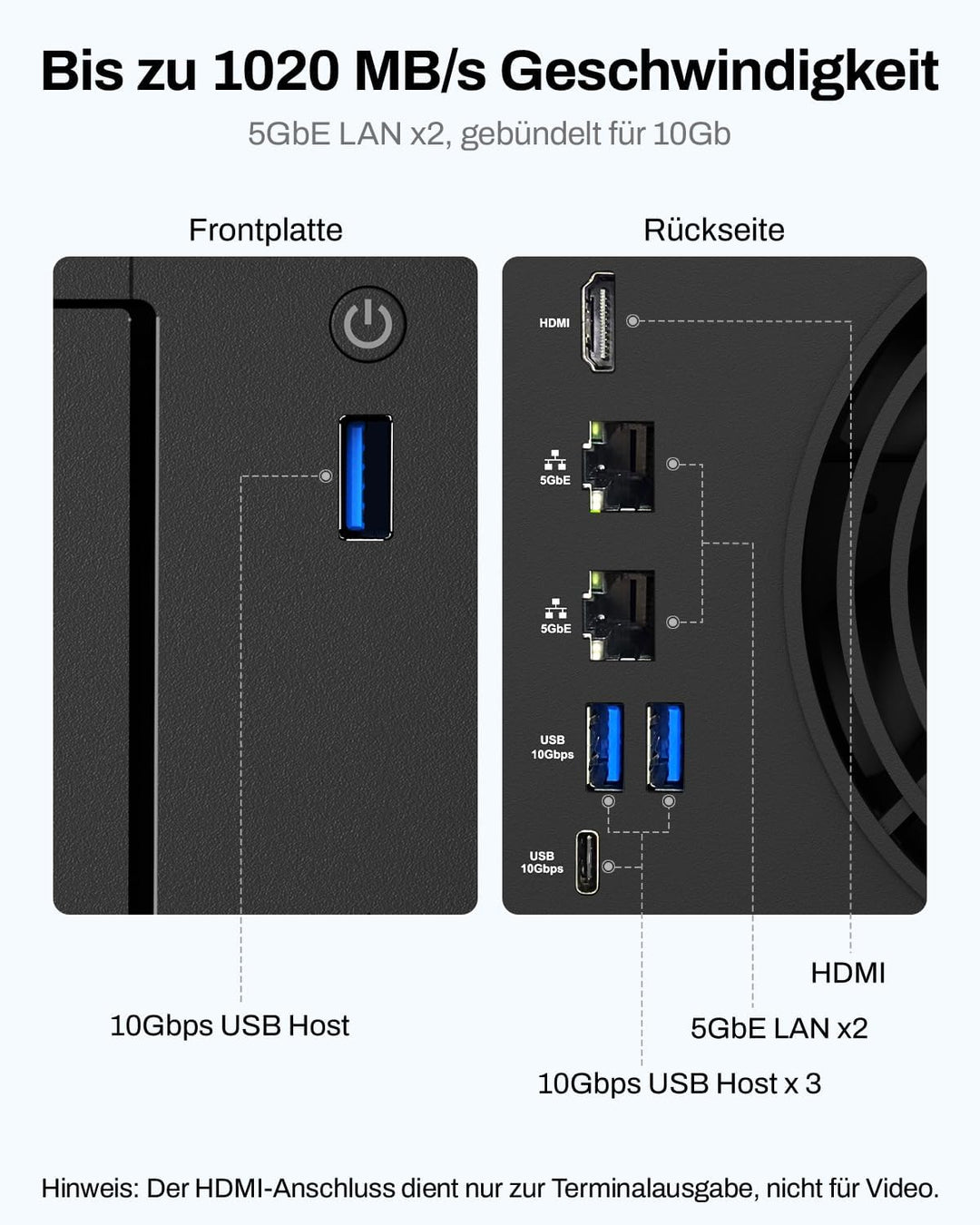 TERRAMASTER F2-425 Plus NAS-Speicher – 2 Einschübe, Intel N150 Quad-Core-CPU, 8 GB RAM DDR5, 5GbE LA