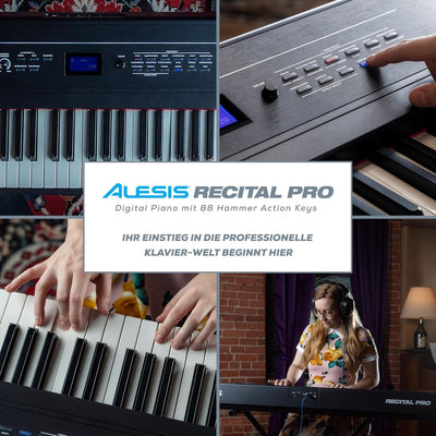 Alesis Recital Pro - E Piano 88 Tasten mit Gewichteten Volle Grösse Klavier, Lautsprechern, Kopfhöre