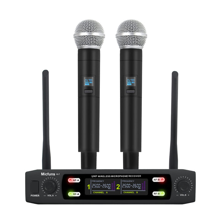 micfuns K7 Professional Mikrofon-Sets Wireless 2 Handheld VHF 230-250 MHz Mikrofonsystem 100 m Entfe