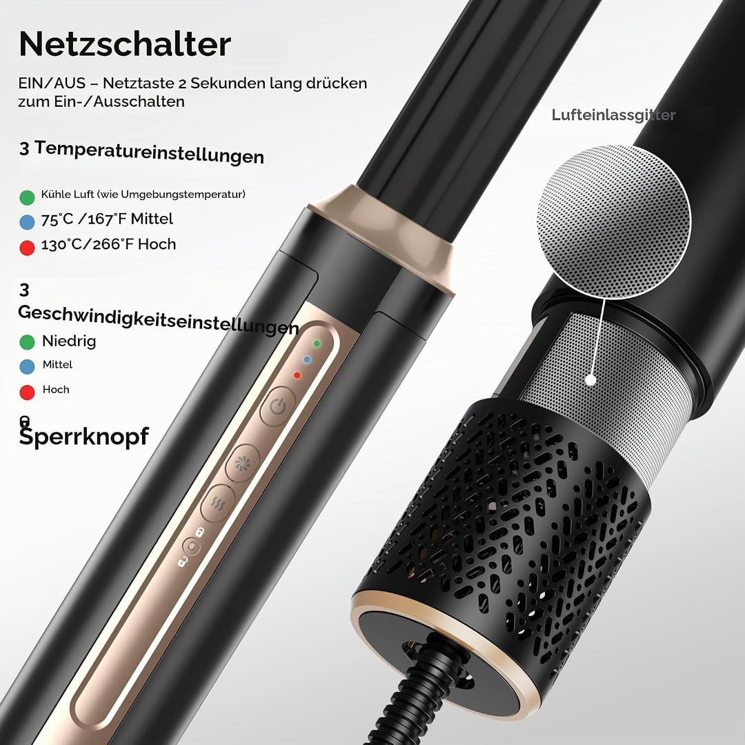 Airstyler 6 in 1 Hairstyler, 1400w Ionen Föhn, 110000 U/Min Multifunktionaler Lockenstab Automatisch