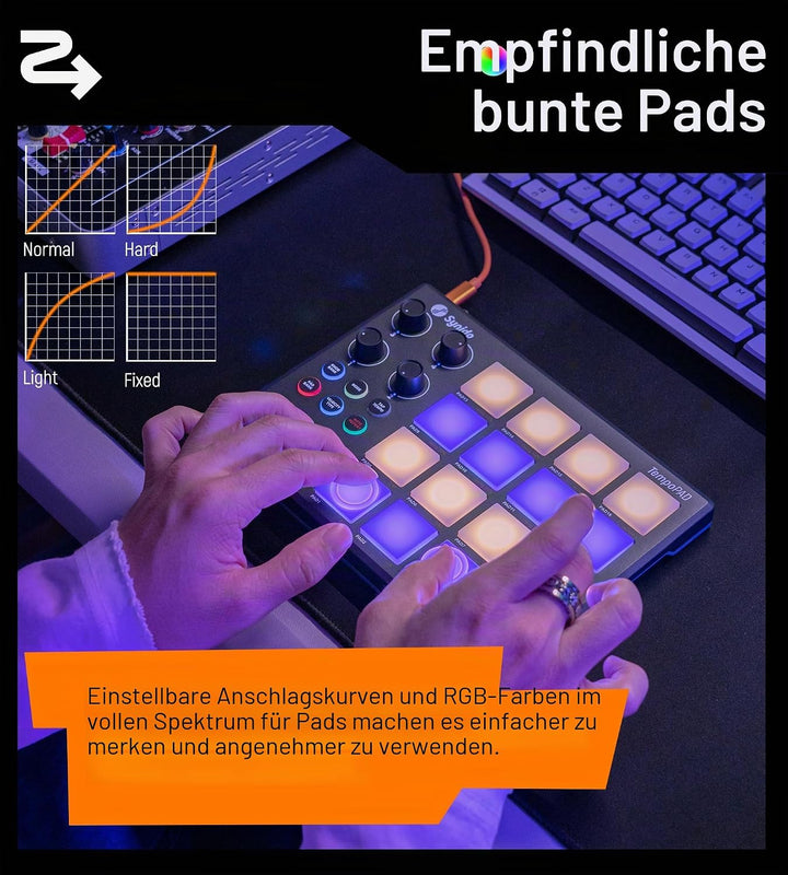 Synido MIDI Pad Beat Maker Maschine mit 16 RGB Beat Pads, USB Portable Mini MIDI Controller Pad mit