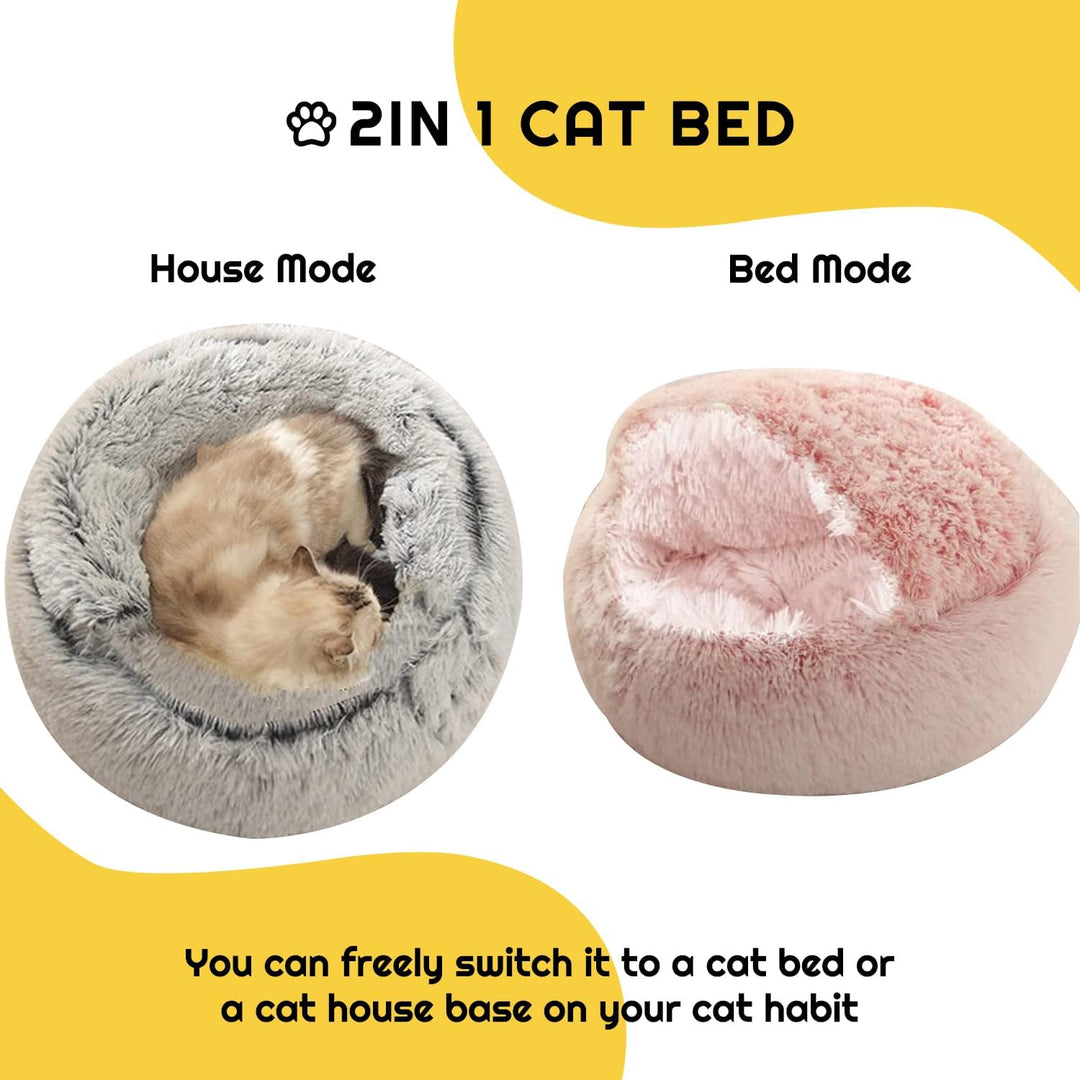 YUDANSI Katzenbett, 40cm Überdachtes Hundebett Katzenhöhlenbett Donut für Kätzchen welpen, Plüsch Ku
