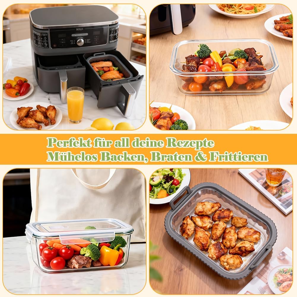 BYKITCHEN Airfryer Zubehör für Ninja AF400EU/AF500EU/SL400EU/Cosori Heissluftfritteuse 2 kammern, Au