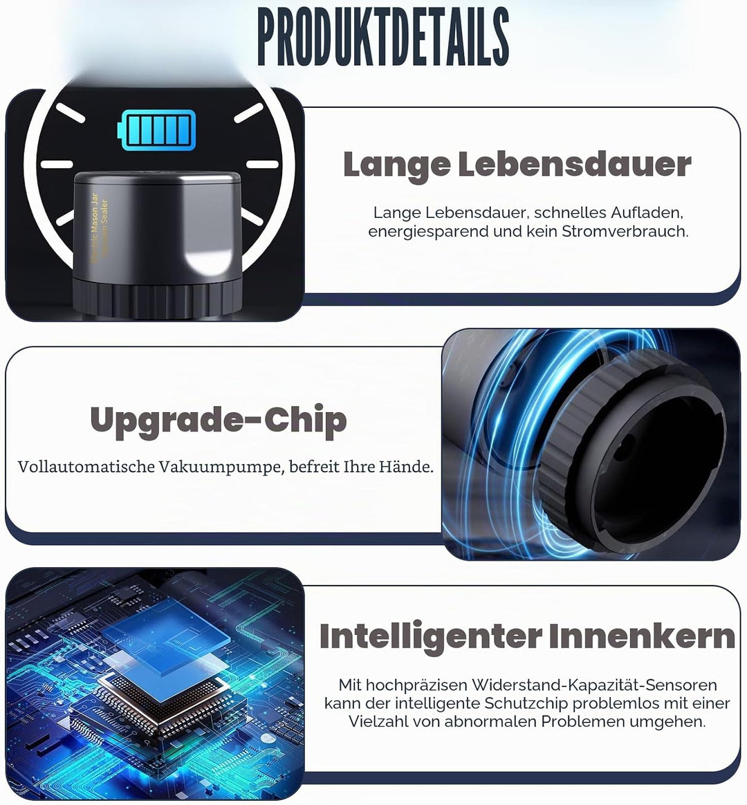 Elektrisches Vakuumier für Einmachgläser, Mason Vakuumiergerät, Elektrischer Vakuumierer mit 10 Deck