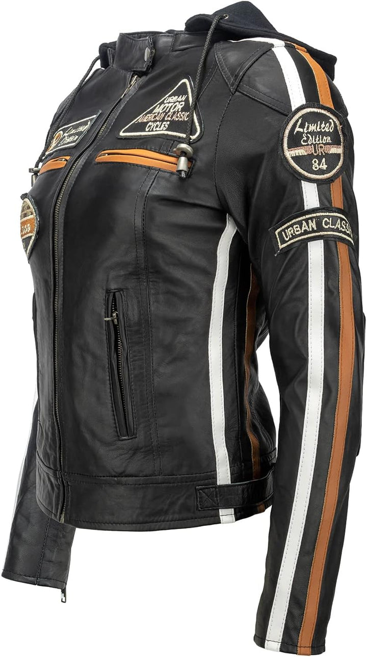 Damen motorradjacke mit protektoren, M Schwarz