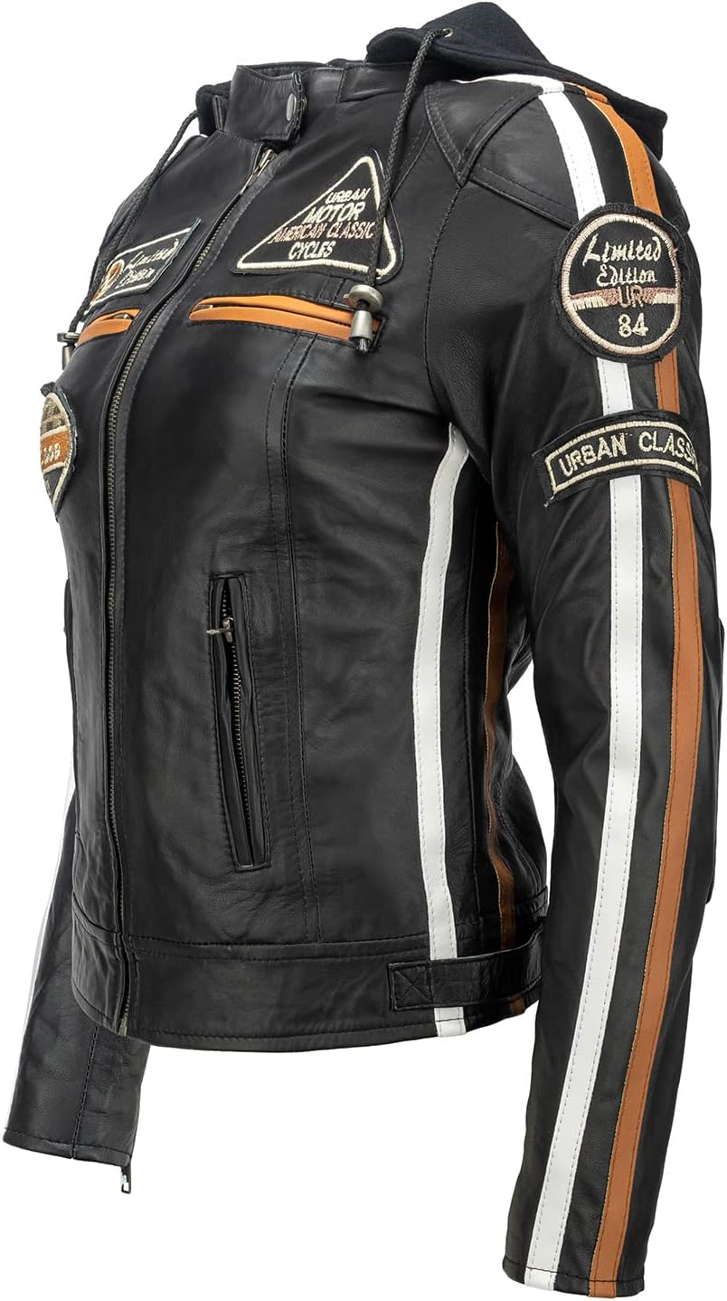 URBAN 5884 Motorradjacke Damen Mit Protektoren, Damenjacke aus Lammleder, Protektoren für Rücken, Sc