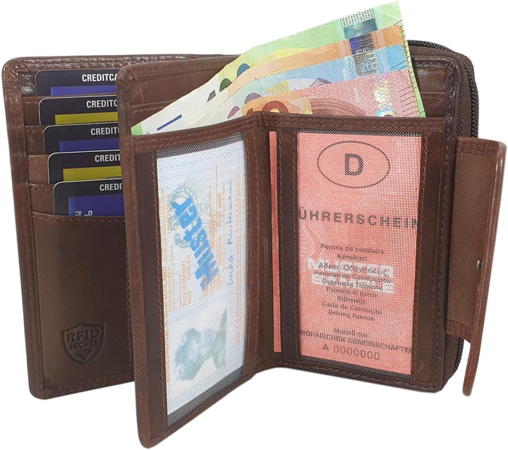 Echt Rindleder Damen Geldbörse/Geldbeutel/Portemonnaie/Geldtasche/Portmonee in Hochformat mit Schmet