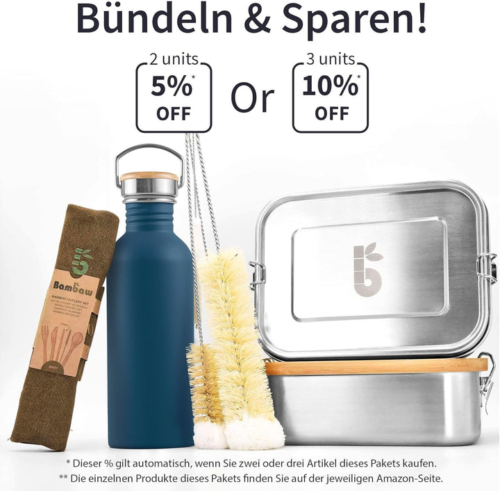 Bambaw Edelstahlflasche 500ml, Nicht-isolierte Trinkflasche Blau, Edelstahl Trinkflasche für Kinder,