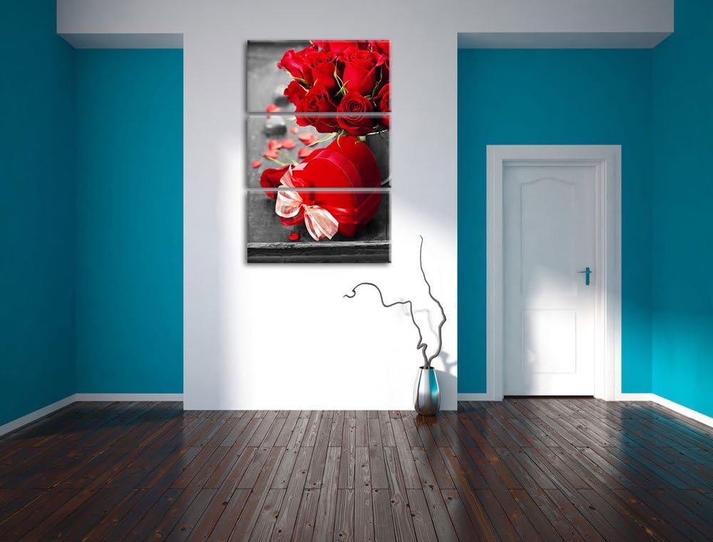 Valentinstag Rosen & Herz schwarz/weiss 3-Teiler Leinwandbild 120x80 Bild auf Leinwand, XXL riesige