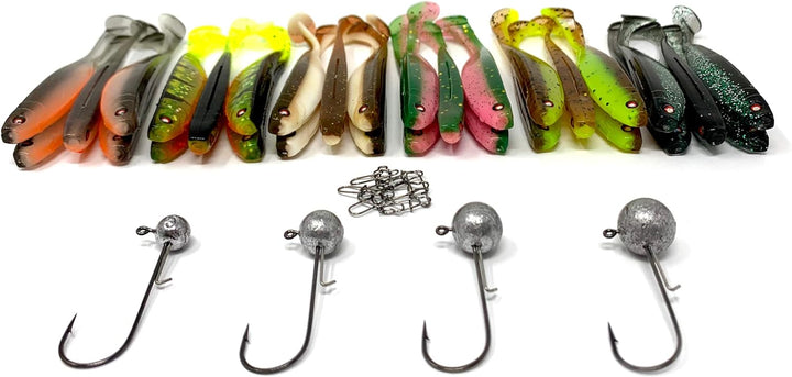 Zanderfang Gummifisch Box - Gummifische mit Jigkopf zum Zanderangeln mit Gummifisch - 30 Zander Gumm