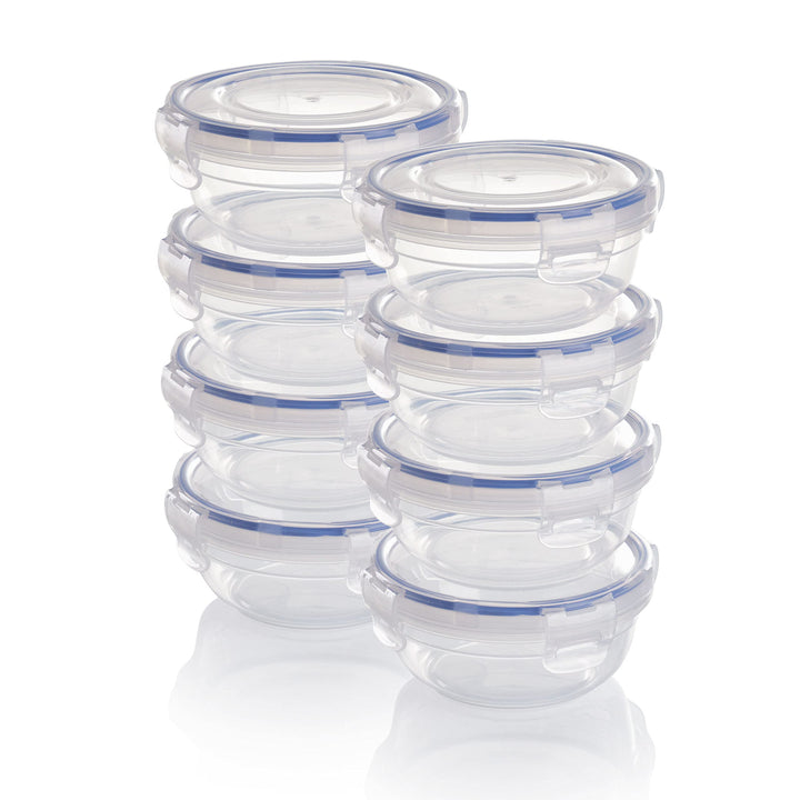 Grizzly Kunststoff Frischhaltedosen Set, 8x Vorratsdosen mit Deckel, flach, rund, stapelbar, bruch-,
