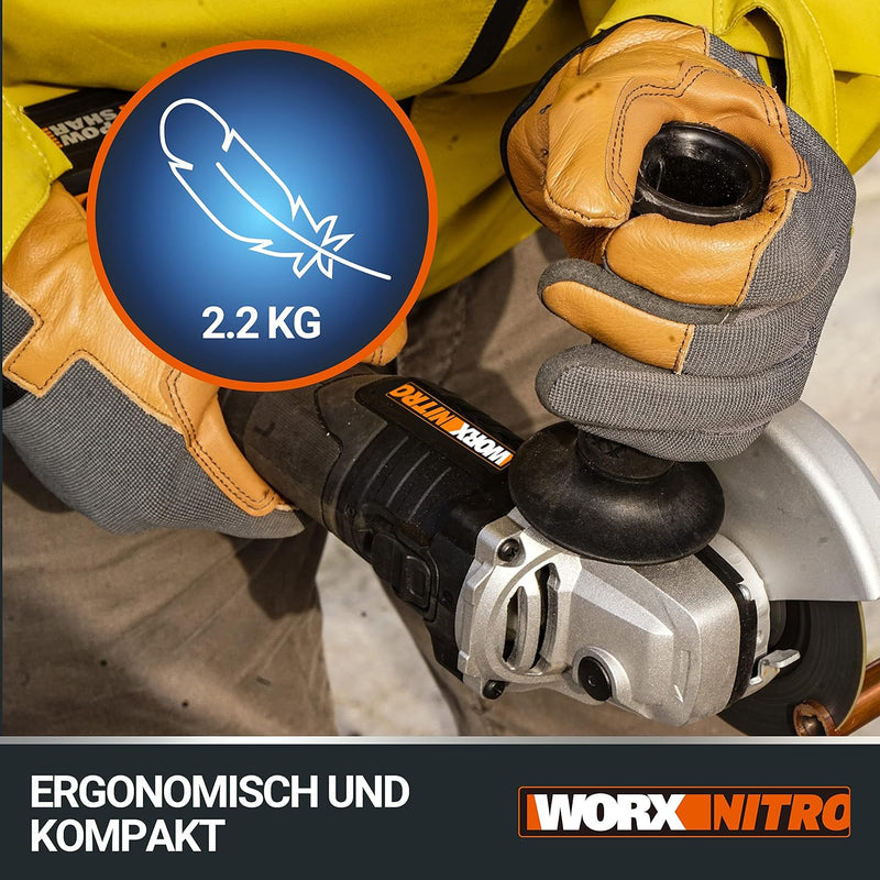 WORX WX812 NITRO Akku Winkelschleifer 20V - 125mm Scheiben-Durchmesser - 8500 U/min - leistungsstark